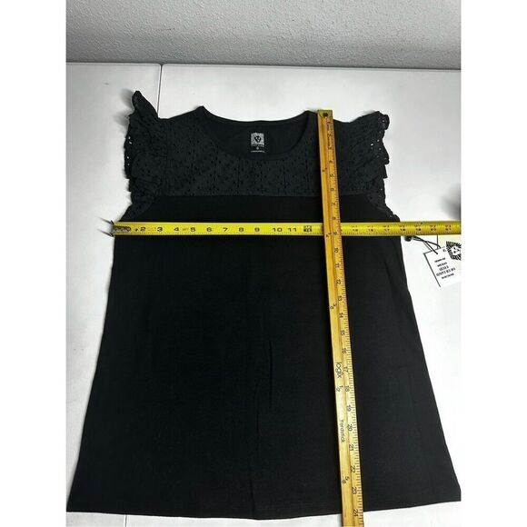 NWT Bohemian Anne Klein Black Women’s Top Eyelet Trim Size S Ruffle Sleeve - Picture 6 of 10